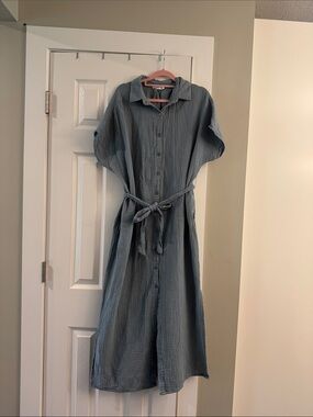 LUSH Light Blue Gauze Button Up Dress M but could fit L.